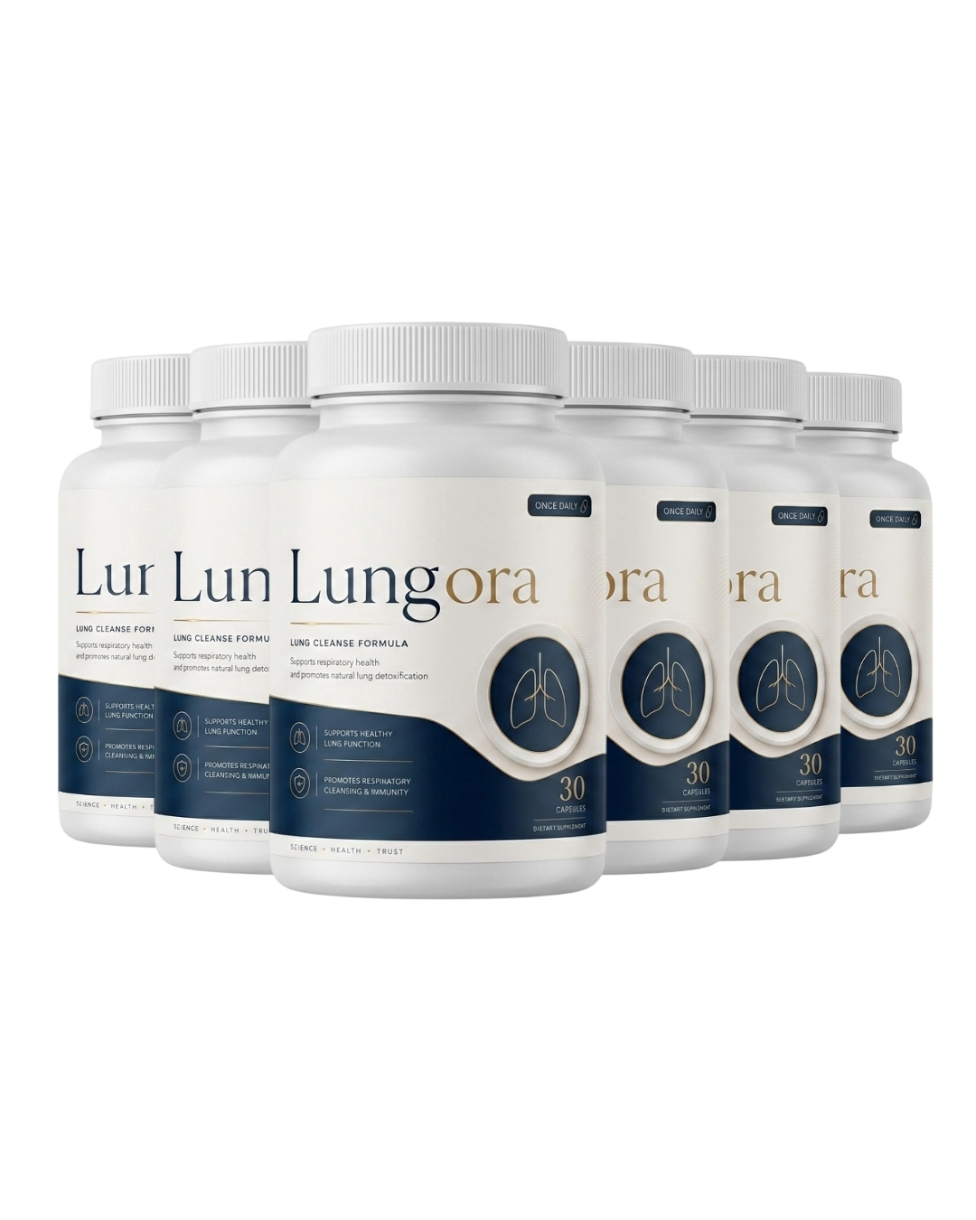 Six bottles of Lungora lung health supplement